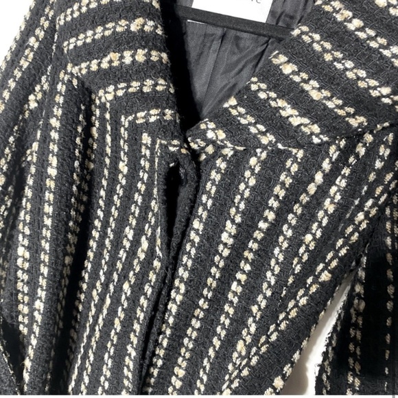 Zara Basic Black Cream Striped Textured Knit Bubble Collar Belted Jacket M - Picture 10 of 16